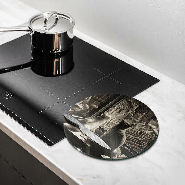 Deska kuchenna szklana Koty miasto i okno