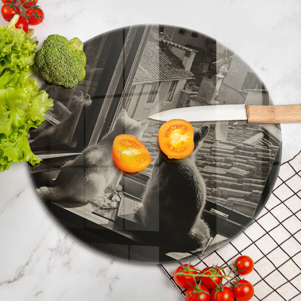 Deska kuchenna szklana Koty miasto i okno