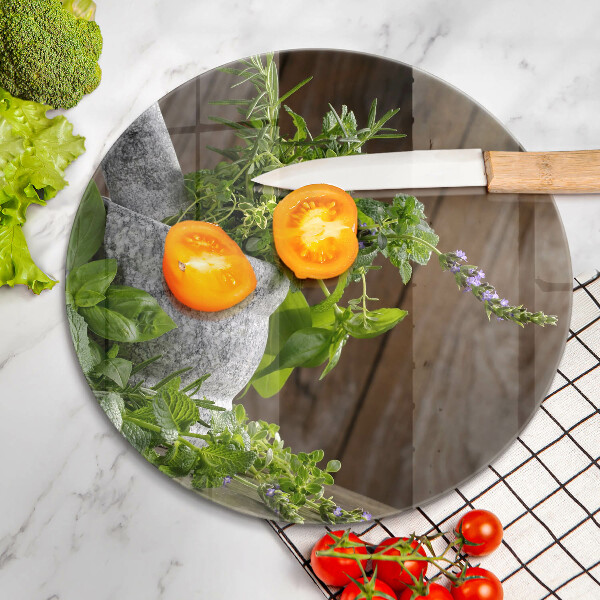 Deska kuchenna szklana Rośliny zioła i drewno