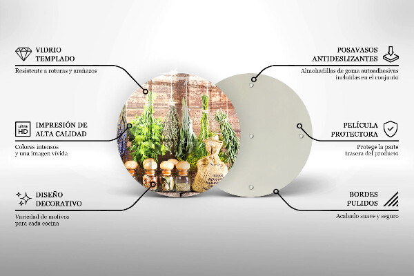 Deska kuchenna szklana Zioła przyprawy i drewno