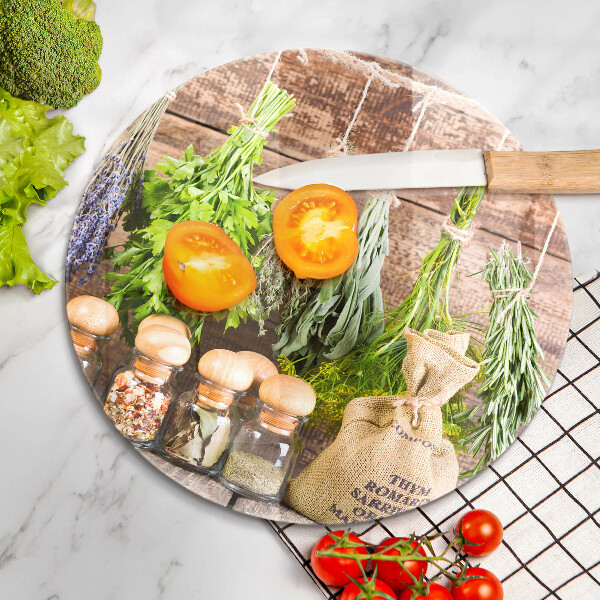 Deska kuchenna szklana Zioła przyprawy i drewno