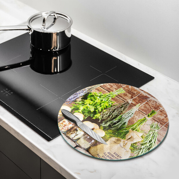 Deska kuchenna szklana Zioła przyprawy i drewno