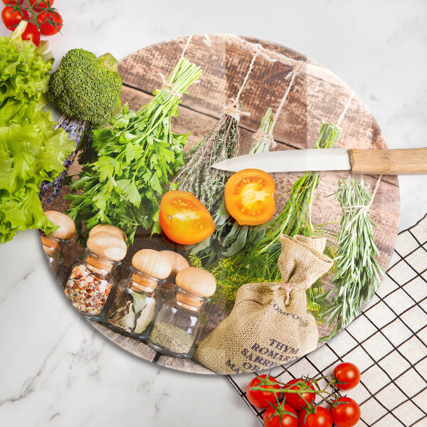 Deska kuchenna szklana Zioła przyprawy i drewno