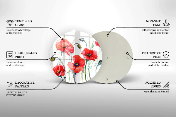 Deska kuchenna szklana Kwiaty czerwone maki