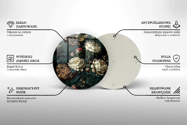 Deska kuchenna szklana Vintage kwiaty piwonii