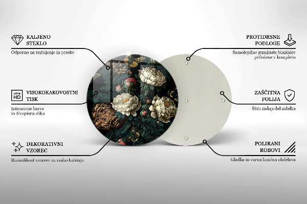 Deska kuchenna szklana Vintage kwiaty piwonii