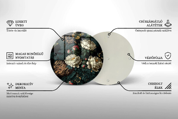 Deska kuchenna szklana Vintage kwiaty piwonii