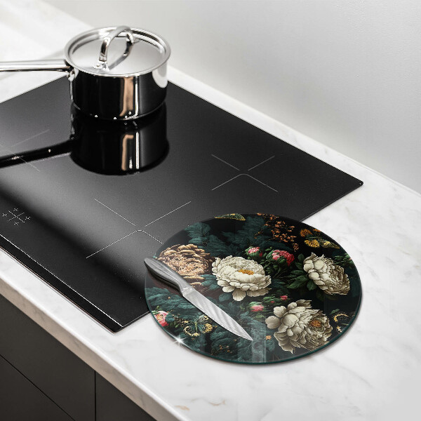 Deska kuchenna szklana Vintage kwiaty piwonii