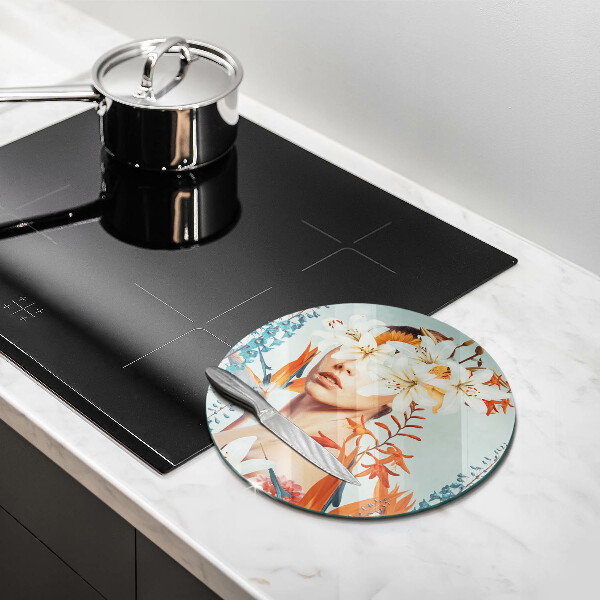 Deska kuchenna szklana Kobieta w kwiatach