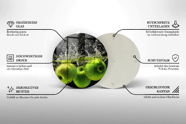 Deska kuchenna szklana Zielone jabłka i woda