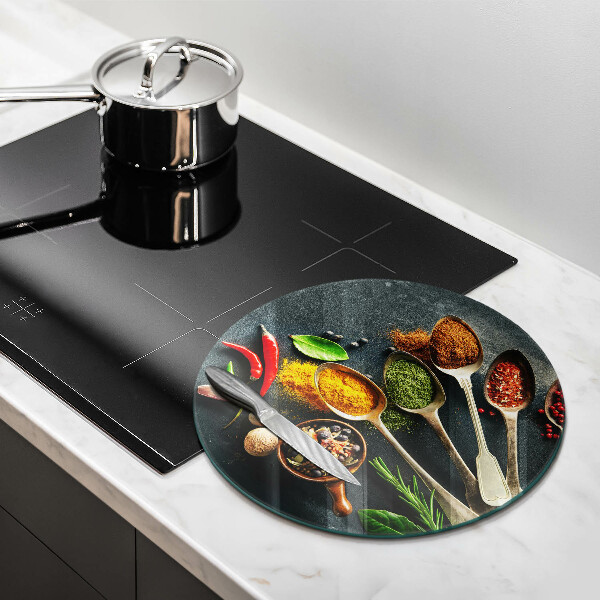 Deska kuchenna szklana Kuchenne łyżki przyprawy