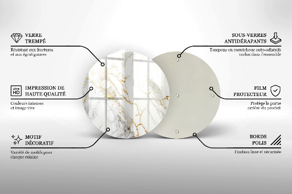 Deska kuchenna szklana Jasny marmur ze złotem