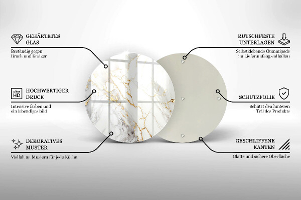 Deska kuchenna szklana Jasny marmur ze złotem