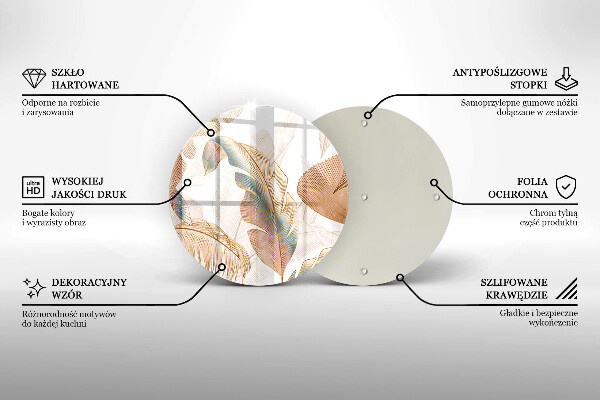 Deska kuchenna szklana Boho pióra i liście