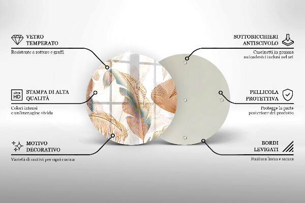 Deska kuchenna szklana Boho pióra i liście