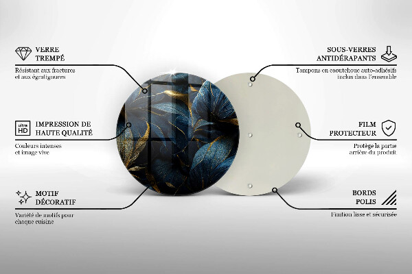 Deska kuchenna szklana Ozdobne liście ze złotem