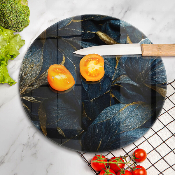 Deska kuchenna szklana Ozdobne liście ze złotem