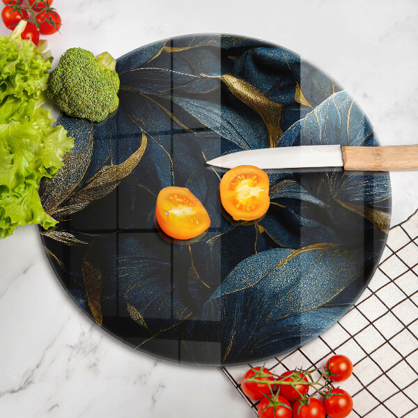 Deska kuchenna szklana Ozdobne liście ze złotem