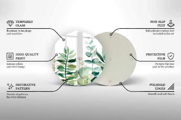 Deska kuchenna szklana Ilustracja liście rośliny
