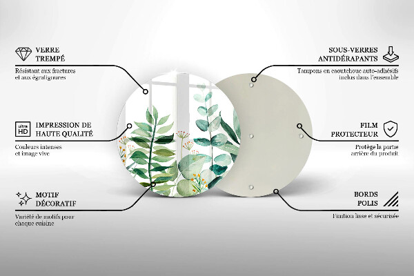 Deska kuchenna szklana Ilustracja liście rośliny