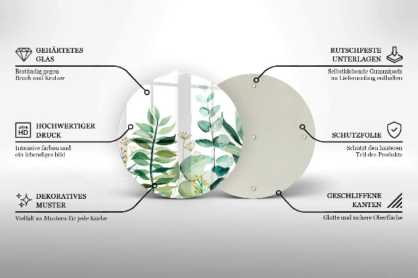 Deska kuchenna szklana Ilustracja liście rośliny