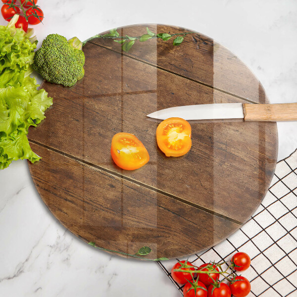 Deska kuchenna szklana Drewniane deski i liście