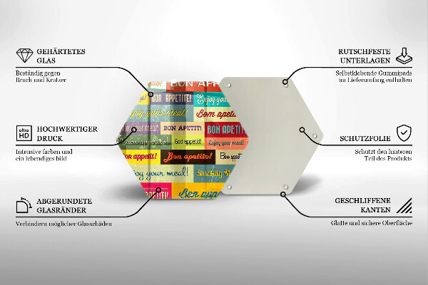 Deska szklana do kuchni Napisy Smacznego języki