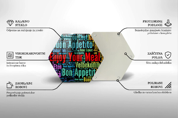 Deska szklana do kuchni Napisy Smacznego języki