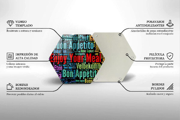 Deska szklana do kuchni Napisy Smacznego języki