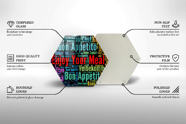 Deska szklana do kuchni Napisy Smacznego języki
