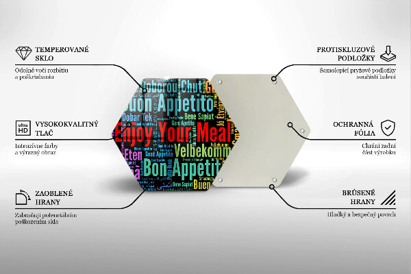 Deska szklana do kuchni Napisy Smacznego języki