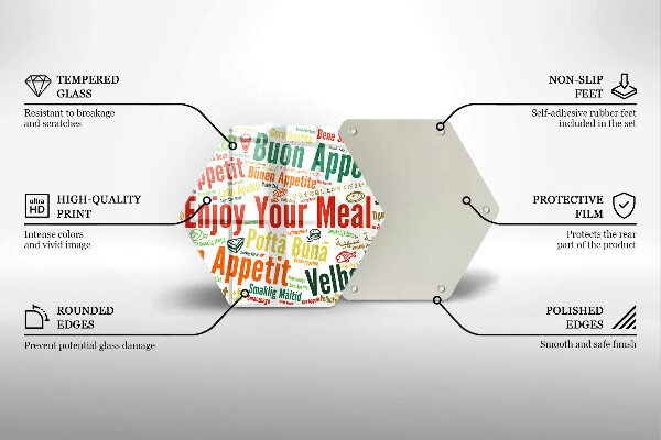 Deska szklana do kuchni Napisy Smacznego języki