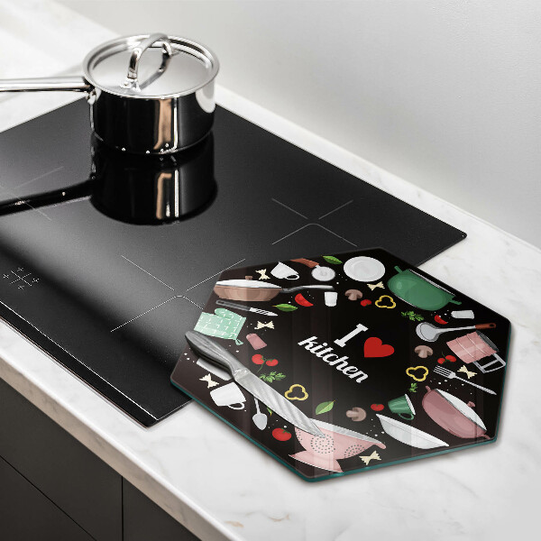 Deska szklana do kuchni Ilustracja I love kitchen