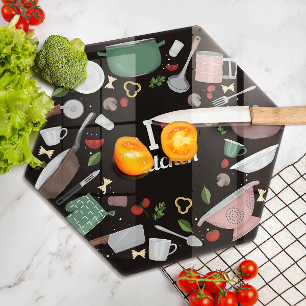 Deska szklana do kuchni Ilustracja I love kitchen
