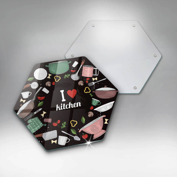 Deska szklana do kuchni Ilustracja I love kitchen