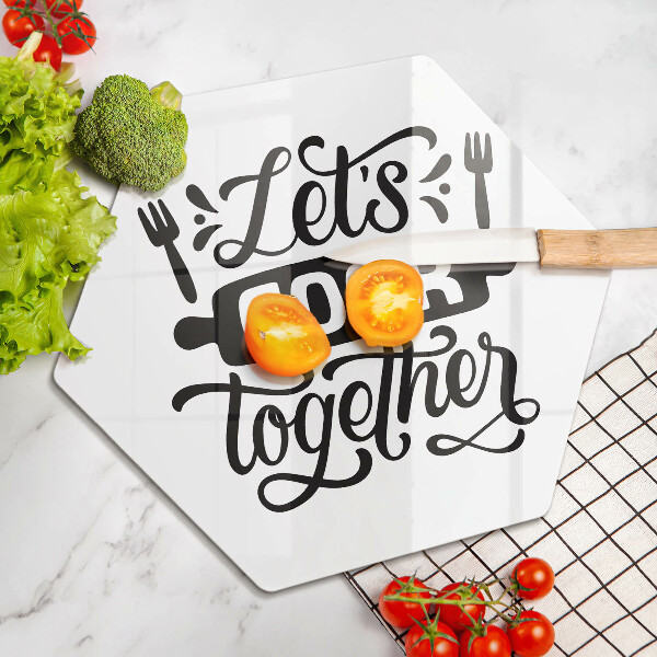 Deska szklana do kuchni Napis Let's cook together