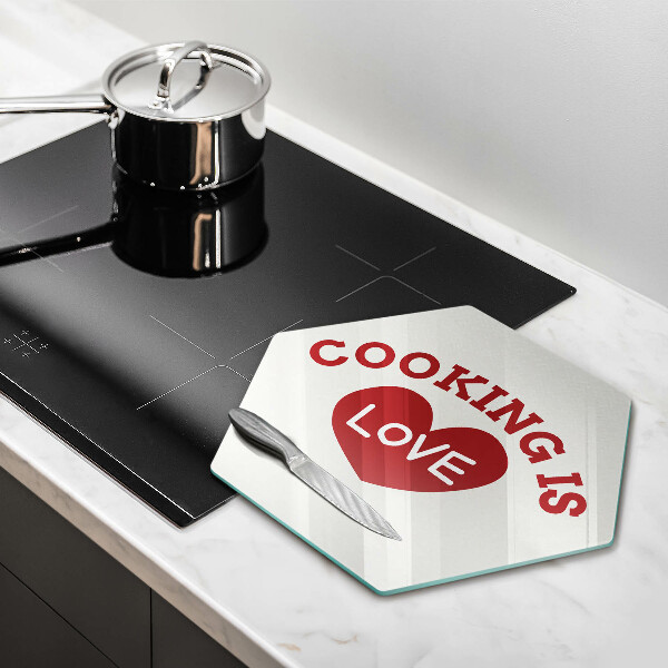 Deska szklana kuchenna Napis Cooking is love