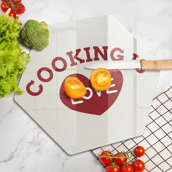 Deska szklana kuchenna Napis Cooking is love