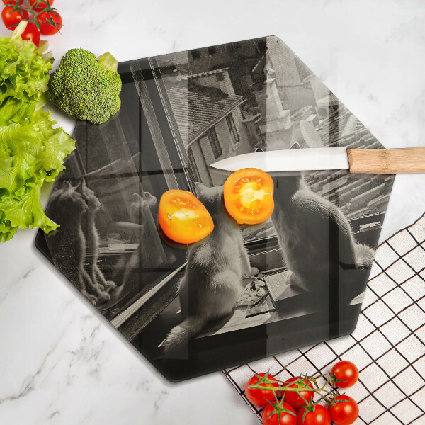 Deska szklana do kuchni Koty miasto i okno