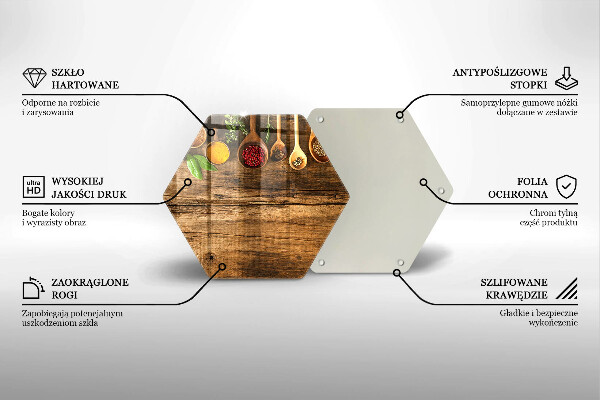 Deska szklana do kuchni Drewniane łyżki przyprawy
