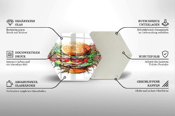 Deska szklana do kuchni Rysunek hamburger
