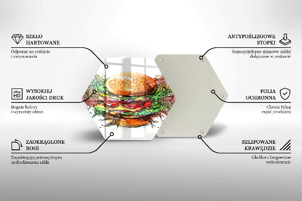 Deska szklana do kuchni Rysunek hamburger