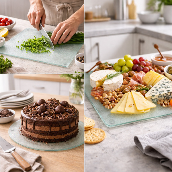 Podwójna szklana deska kuchenna, 2 sztuki, rozmiar 30 x 52 cm