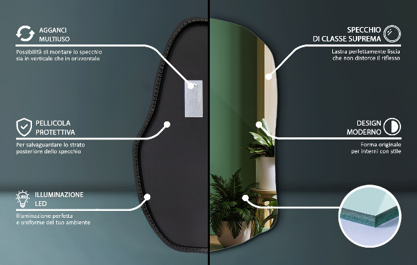 Lustro o nieregularnym kształcie led unikalne 100x65 cm