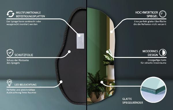 Nietypowe lustro z podświetleniem nowoczesna dekoracja 70x46 cm