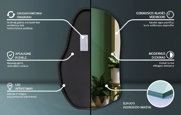 Nietypowe lustro z podświetleniem nowoczesna dekoracja 70x46 cm