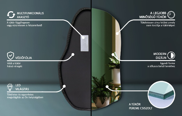 Nietypowe lustro z podświetleniem nowoczesna dekoracja 70x46 cm