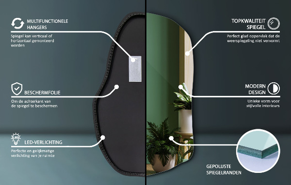 Lustro o nieregularnym kształcie led 80x52 cm