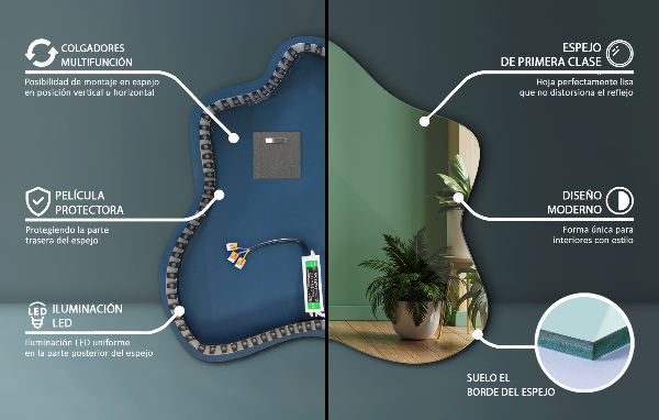 Lustro asymetryczne kleks LED 77x77 cm