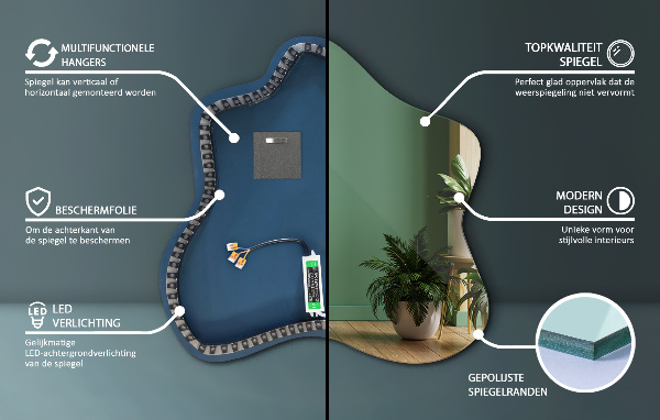 Lustro asymetryczne kleks LED 77x77 cm